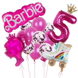 Pink und Red Latexballons mit Pailletten für Kinder, Geburtstagsfeier, Babyparty, mit Herz, Stern, Barbie, Nummer 1 bis 9, 15 Stück 10 Hauptverkaufsprodukte Barbie - №4
