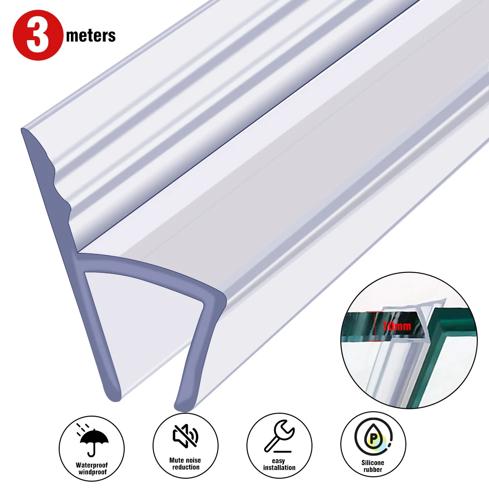 Shower Door Seal Bath Shower Strip Seal Or Screens Doors 10mm Glass Seals Gaps Home Improvement 3M H-shaped Sealing Tape