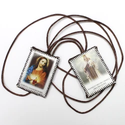1 Pcs Brown Scapular of Scapular Our Lady of Mt.Carmel And Sacred Heart of Jesus Brown Cord- Handmade Quality