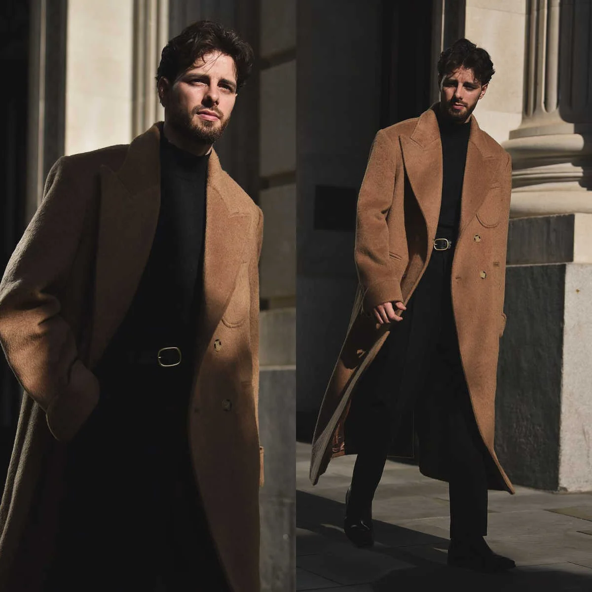 

Casual Men's Wool Blend Coat Double Breasted Autumn Winter Outdoor Blazers Warm Windproof Overcoat Custom Made
