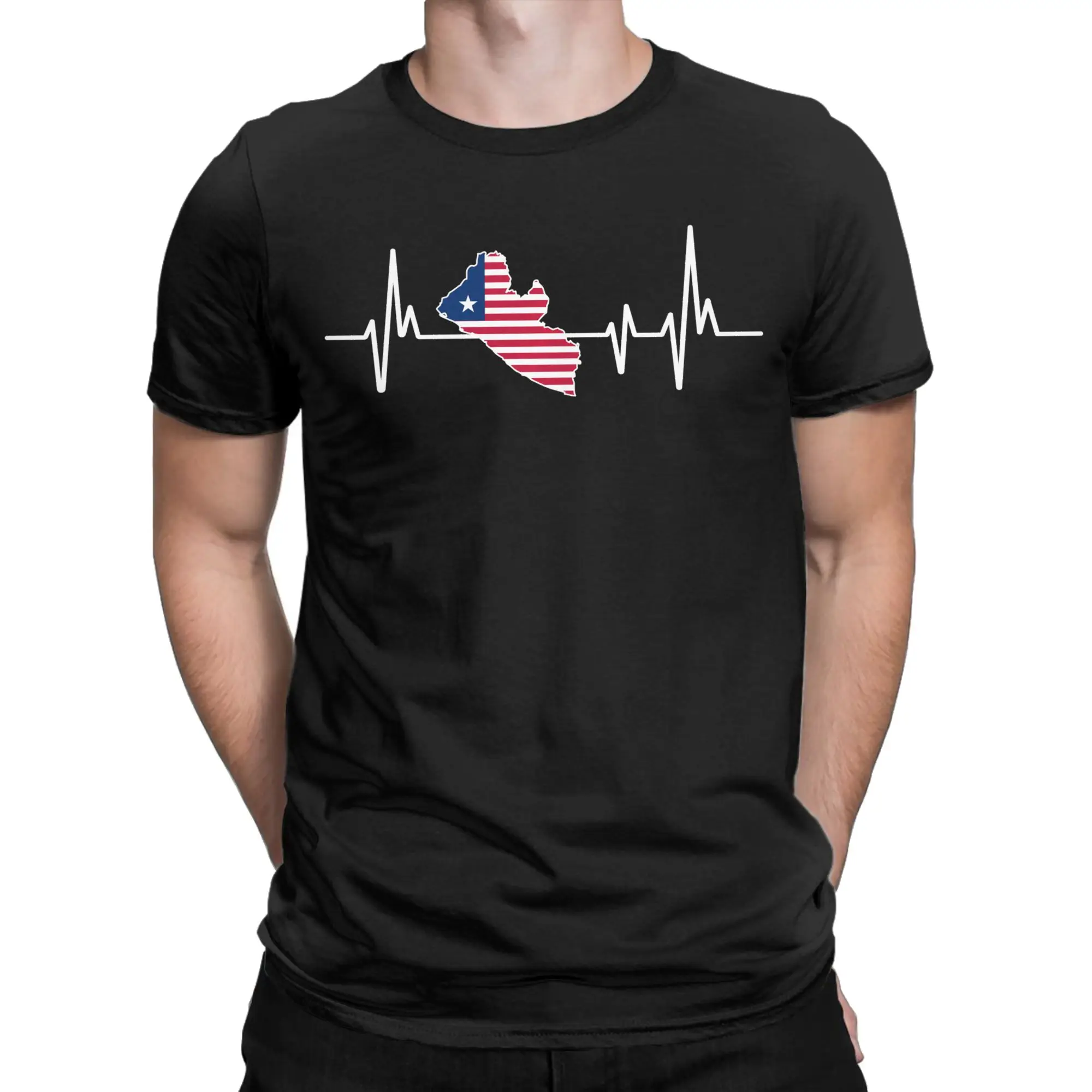 Heartbeat Design Liberian Flag Liberia T-Shirt Beach Cotton T-Shirts For Man Harajuku Tee Shirt Short Sleeve Street Style Tees