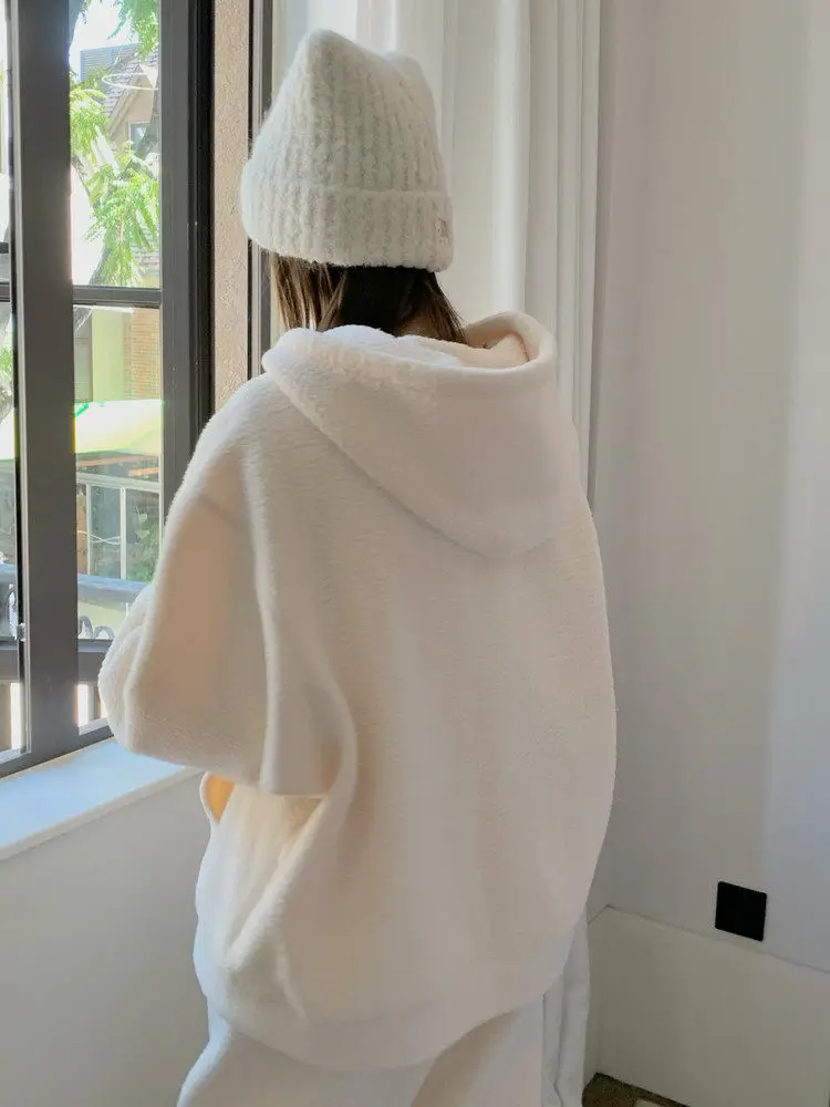 

Fretaro Women's Thiened Velvet Hoodie Sweatirt And Trousers Set Winter Warm Casual Sle Long Pants Pure Color