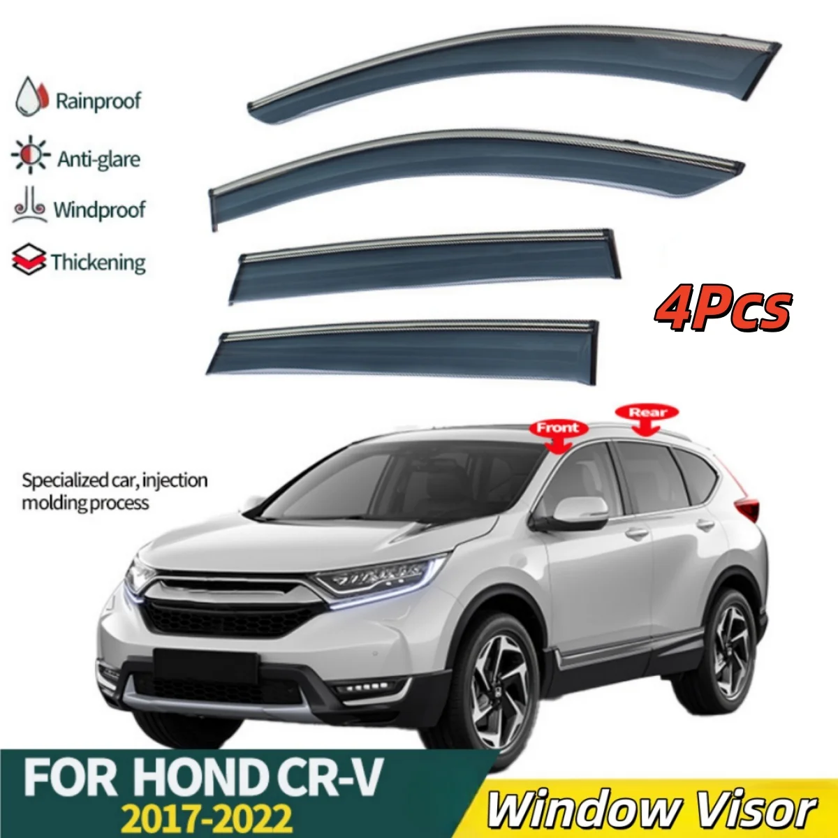 4Pcs & 6Pcs Smoke Color PC Car Door Visor for Honda CRV CR-V 2017-2022 Weathershields Thickening Anti-glare Window Visor