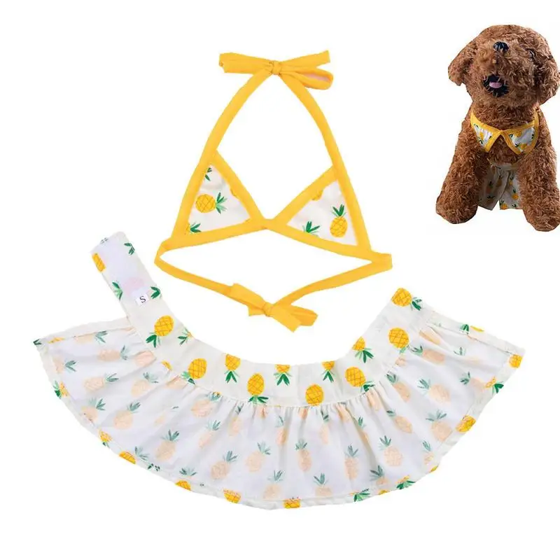 Bathing Suit For Dogs Female Pineapple Print Dog Bikini Outfit Sundress Pet Bath Suit Cute And Comfortable Female Dog Clothes