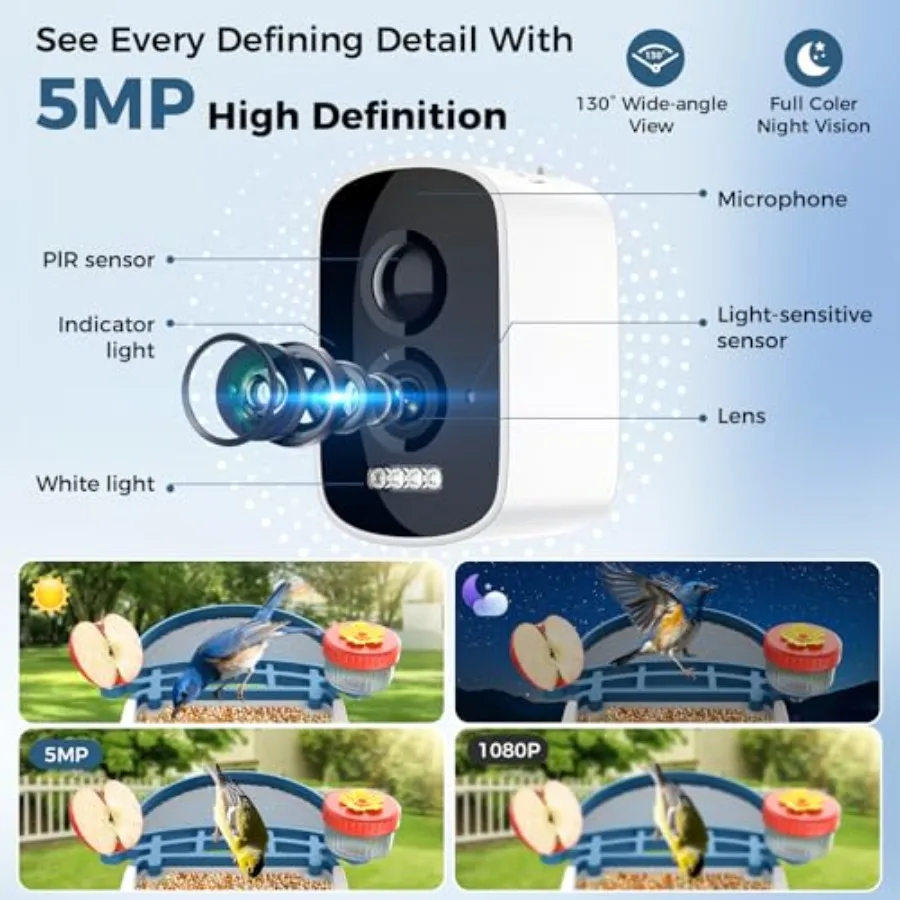 【Spot goods】Bird Feeder with Camera Smart Birdfeeder with Solar-Powered 5MP AI Identify Birds 11000 Night Vision Auto Record Vi view 2