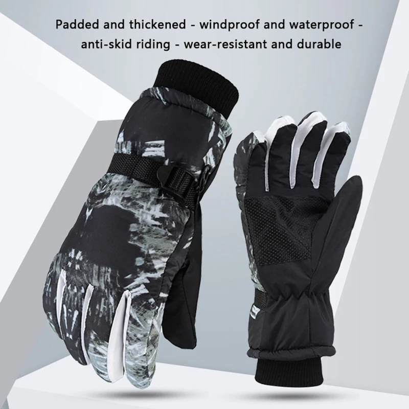 Winter Snowboard Ski Gloves Unisex PU Leather Non-slip Touch Screen Waterproof Motorcycle Cycling Fleece Warm Snow Sports Gloves