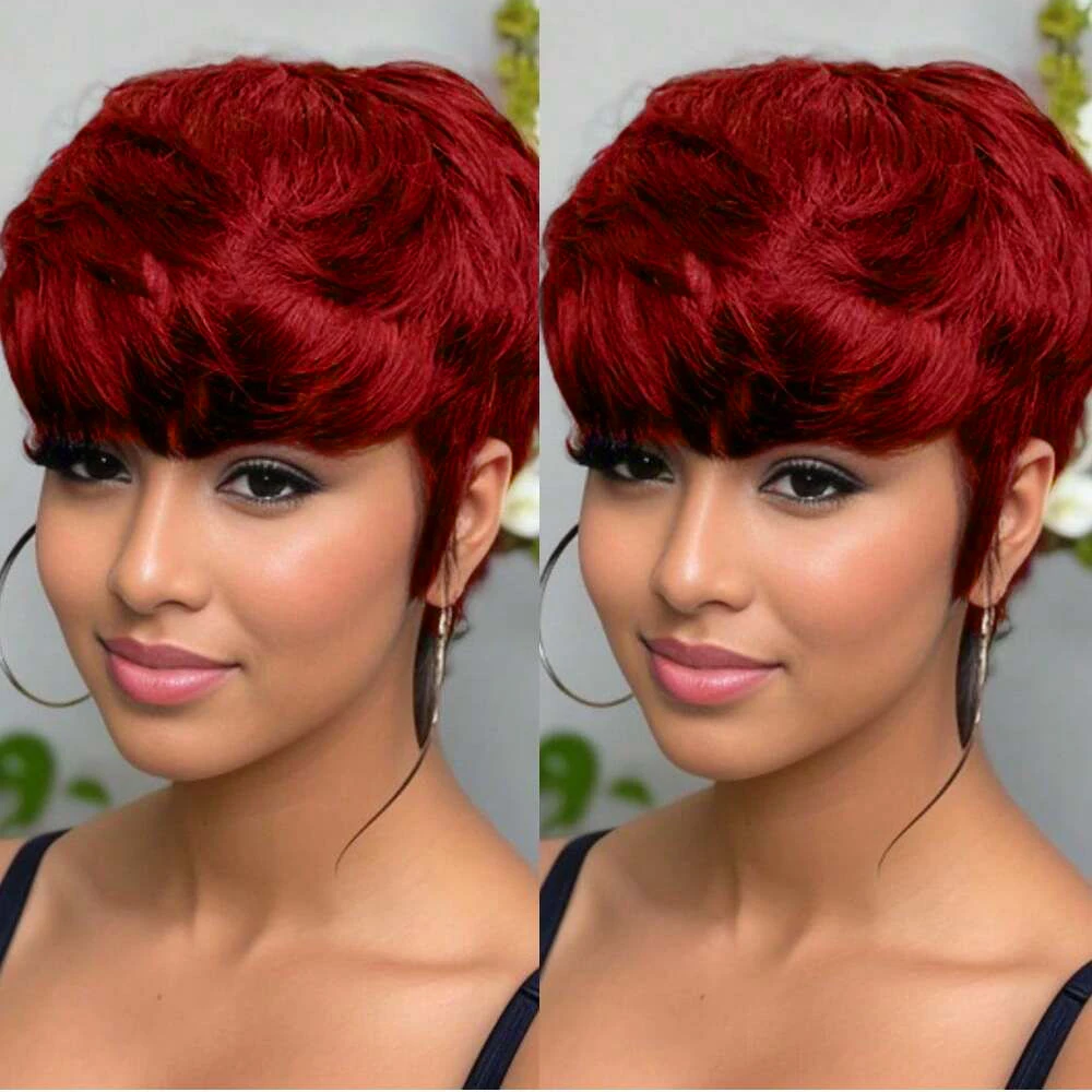 شعر طبيعي مفرود الباروكات قصيرة عابث قطع شعر مستعار أحمر اللون قبل قطعها البرازيلي شعر ريمي آلة صنع قبعة لا ذرف للنساء