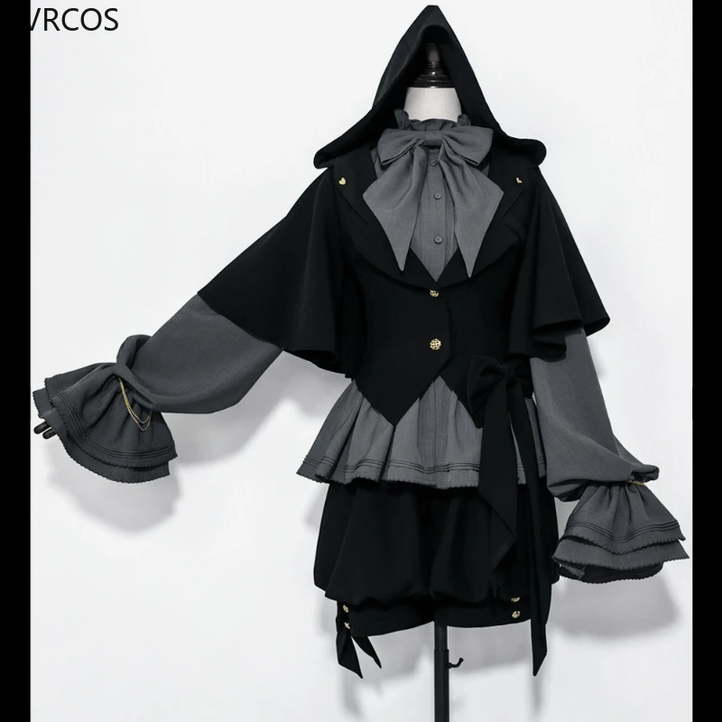 Vintage Gothic Lolita Shorts Suit Women Harajuku Y2k Bunny Ear Hooded Cloak Coat JK Bow Shirts Japanese Dark Princess Chronicles
