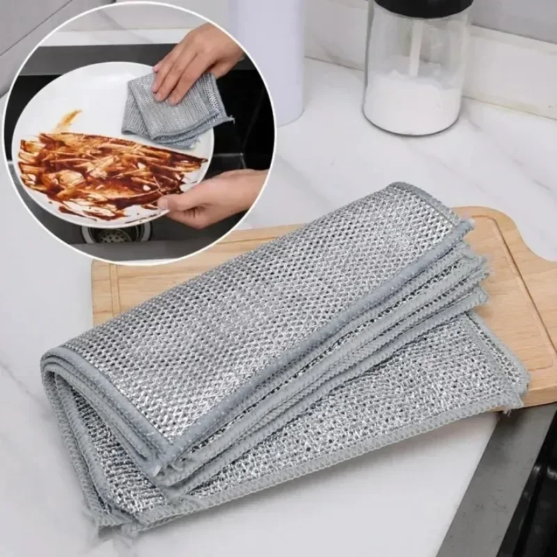1-20Pcs Magic Steel Wire Cleaning Cloths Single-sided Metal Silver Wires Rags Kitchen Dish Pot Washing Cloth Towel Clean Tool