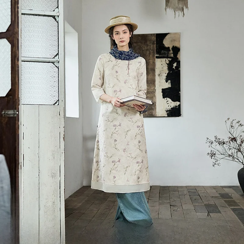 

Новая женская юбка А-силуэта с цветочным принтом в национальном стиле, из полиэстера, длиной 7/8