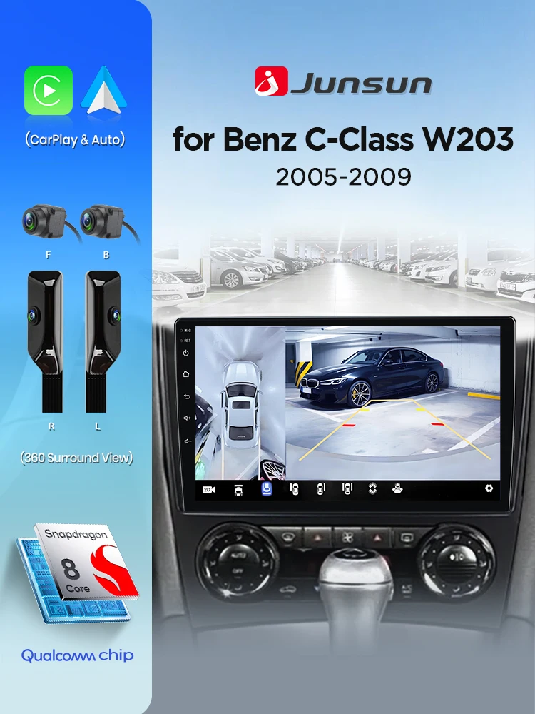 Junsun Android Auto 8-Core 360 Kamera Auto Radio Für Benz C-Klasse W203 2005-2009 multimedia Drahtlose CarPlay SWC GPS DAB Navi RDS