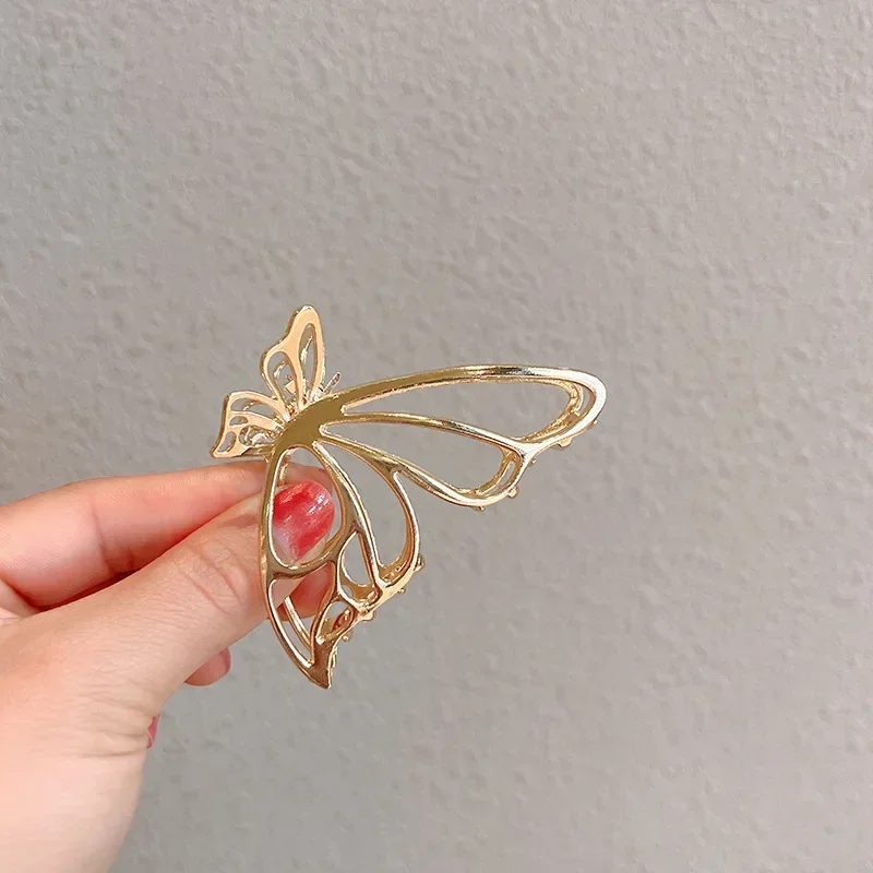 Korean Simple Metal Butterfly Hair Claw Clamp Hollow Elegant Butterfly Hairpin Golden Butterfly Hair Clip Woman Hair Accessories