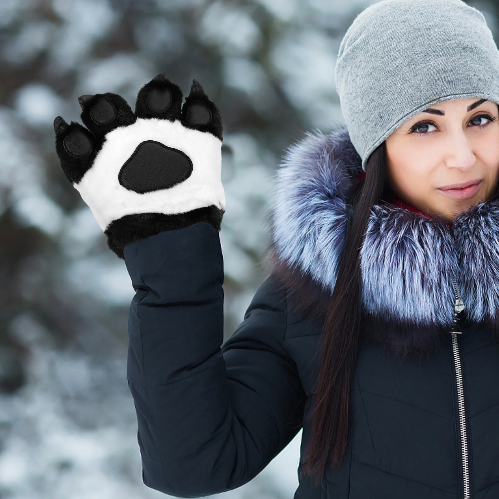 

1pc Gloves Black Fuzzy Animal Hand Cover Adorable Gloves Warm Role Play Masquerade Stage Photo Props