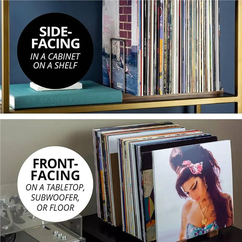 A44I-2X Vinyl Record Storage Holder For 75 Lps, Record Stand With Built-In Now Playing Display, Vinyl Record Holder