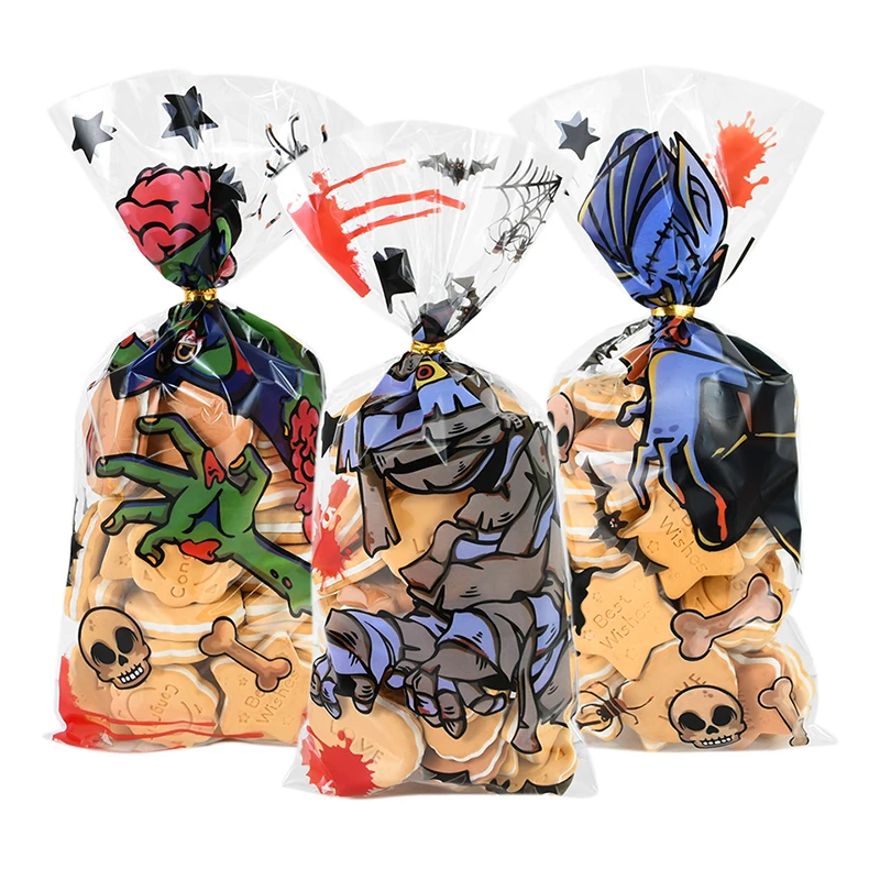 

50Pcs Halloween Candy Cookie Snack Bags Plastic Gift Package Bags Halloween Party Decorations Trick Or Treat Kids Gifts