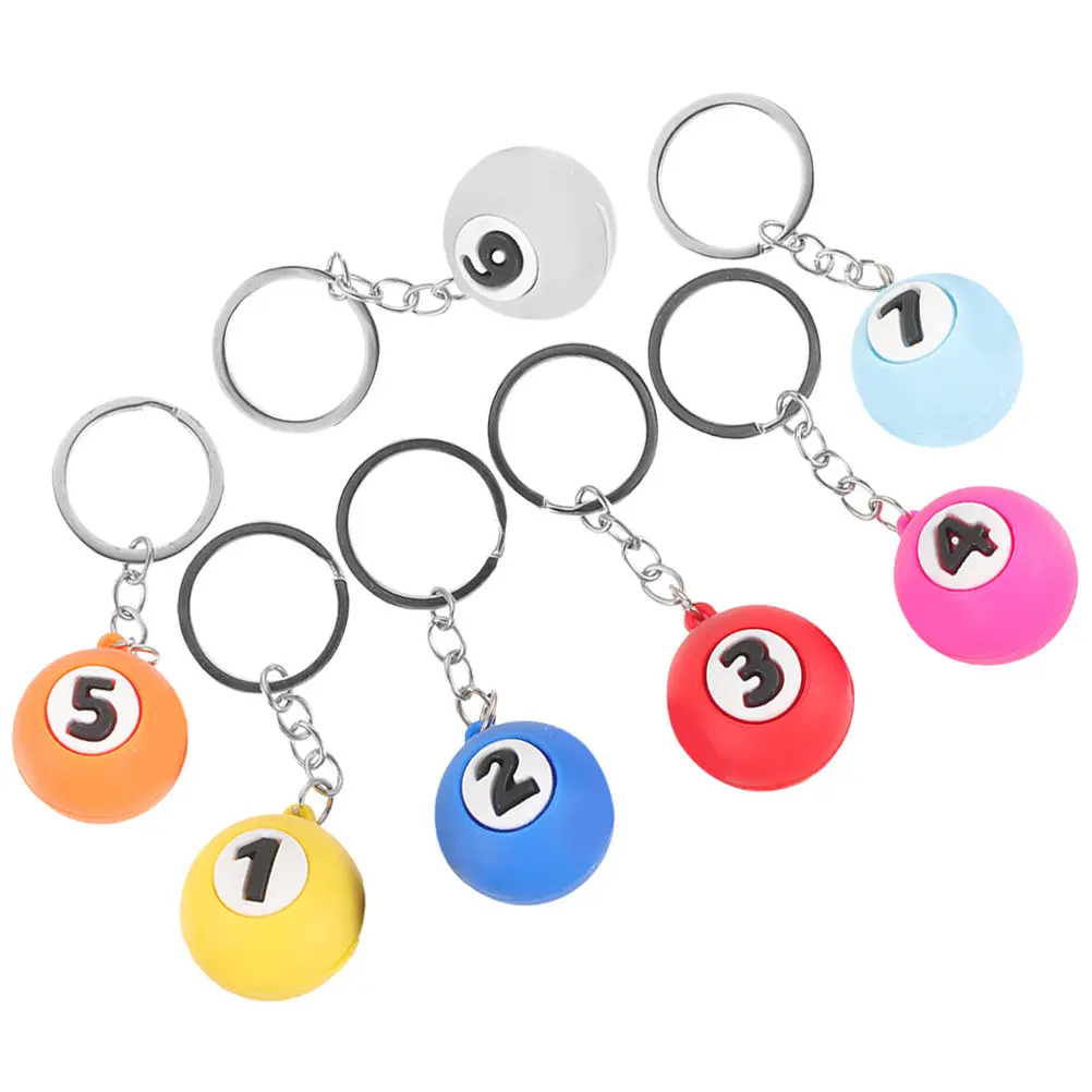 7Pcs Adorable Pool Ball Keychains Decorative Billiards Ball Small Keychains Eye Catching Metal Key Hanging Decors Gift Idea