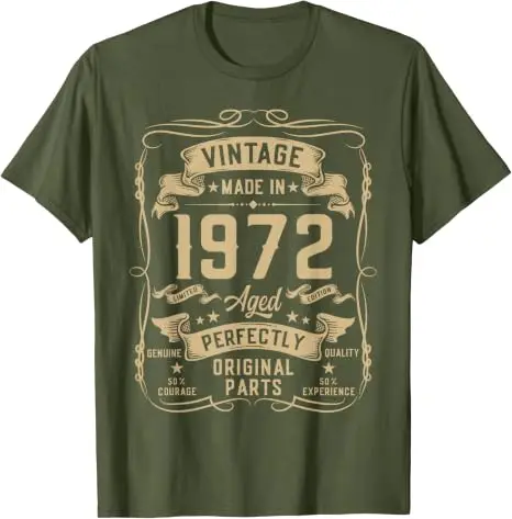 Vintage 1972 54. Geburtstagsgeschenke für Männer 54 Jahre alt T-Shirt Y2k Herrenmode Geboren 1972 Grafik-Schriftzug T-Shirt Weicher Baumwollstoff – Detail 7