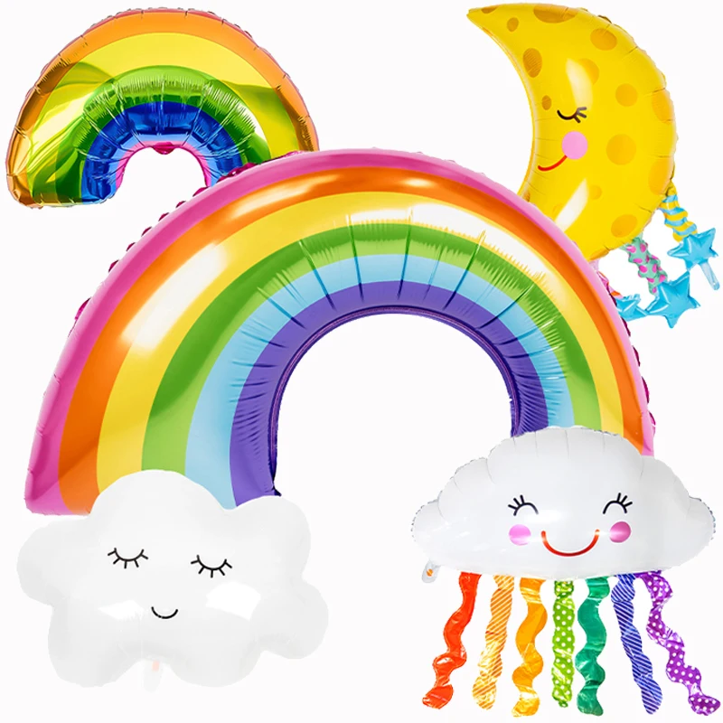 1pc Big Rainbow Smile White Cloud Foil Balloon Boy Girl Birthday Party Helium Balloon Decorations Baby Shower Kids Toy Gift Ball