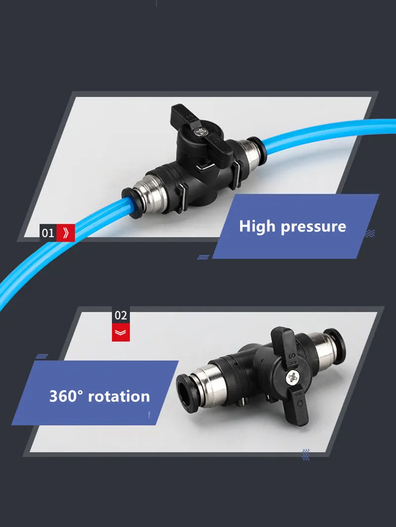 BUC HVFF Air hand valve 4mm 6mm 8mm 10mm 12mm Pneumatic Push In Quick Joint Connector  To Turn Switch Manual Plastic Controller