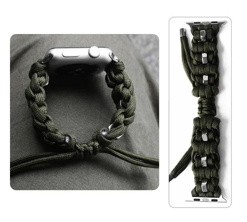 Nylon Braided Strap for Apple Watch Band Series 7/6/5/4/3 SE Metal Sport Bracelet for Iwatch 41/45/38/40/42/44mm Adjustable Man
