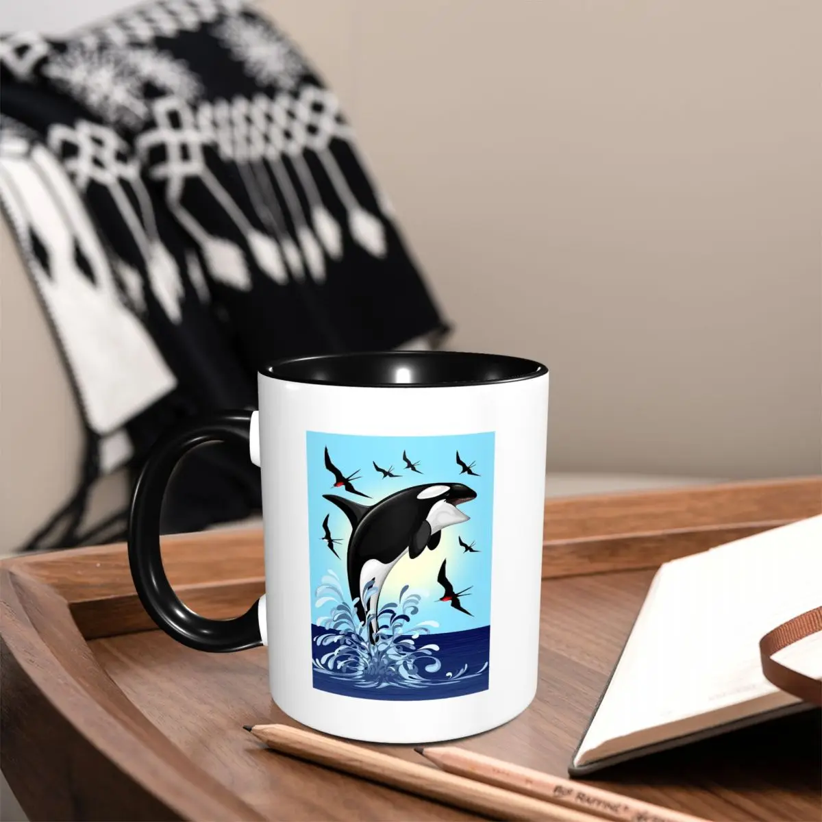 Orca Killer Whale Jumping Out The Ocean Mug Funny Ceramic Coffee Cups Tea Mugs Milk Cup Drinkware Gifts for Woman Man