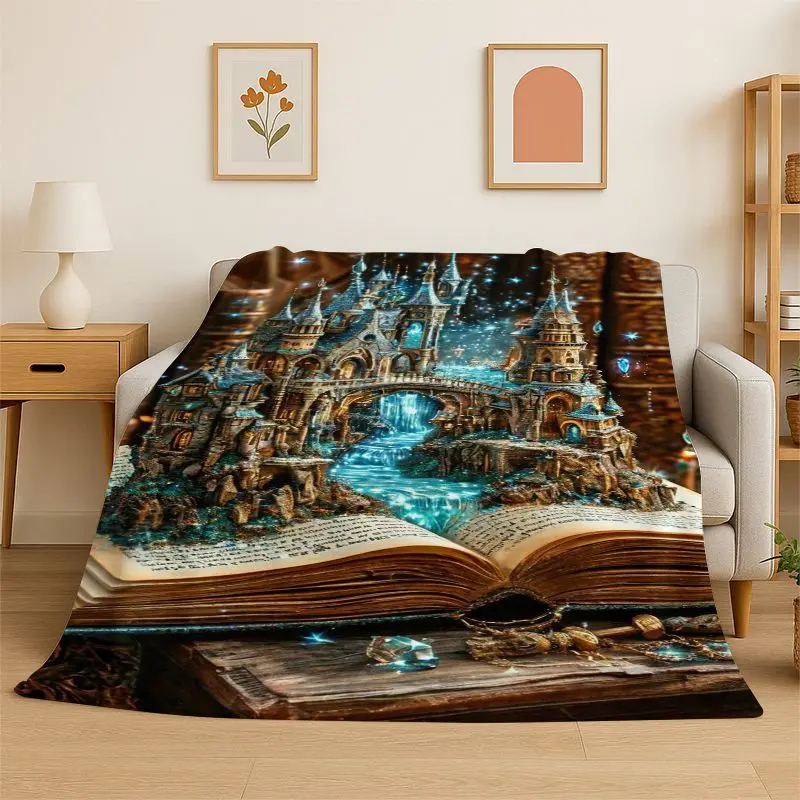 Magic Book Library Bookshelf Flannel Blanket Soft Throw Blanket for Bedroom Living Room Bed Travel Camping Picnic Nap Cover Gift