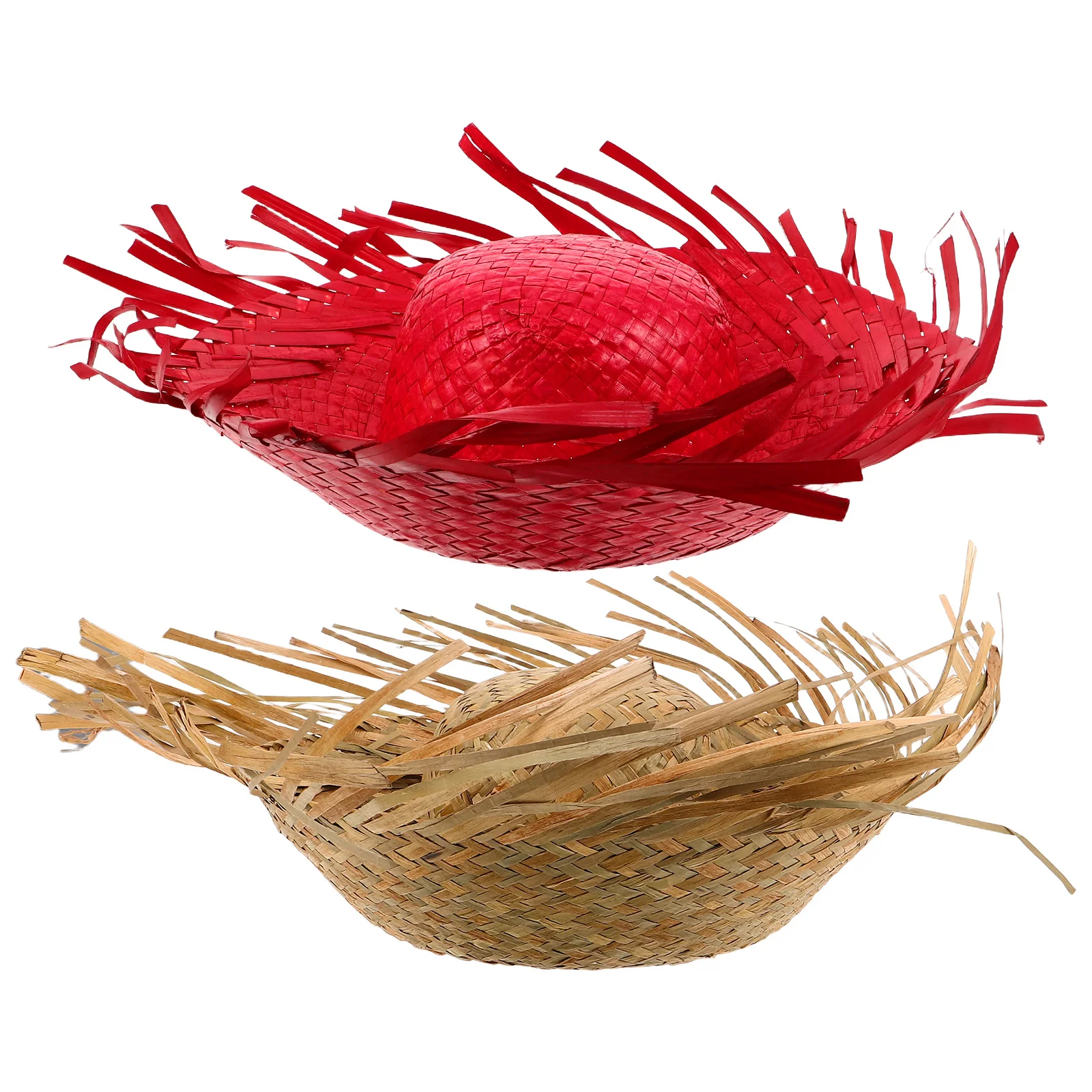 

2Pcs Women Woven Palm Leaf Hawaiian Beach Hat Sunshade Tropical Party Mexican Themed Vacation Travel Accessory