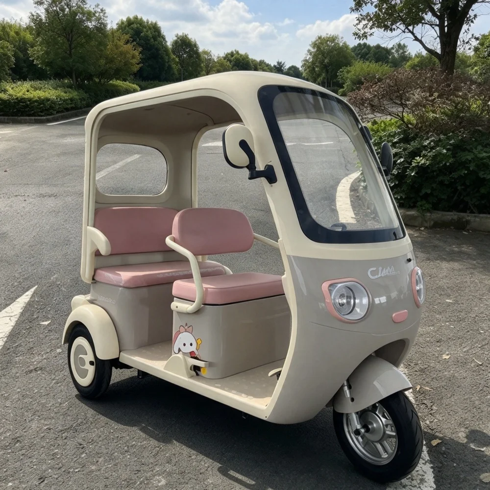 Open body family three wheel electric trike, breathable seat cushion, hot weather comfortable passenger car