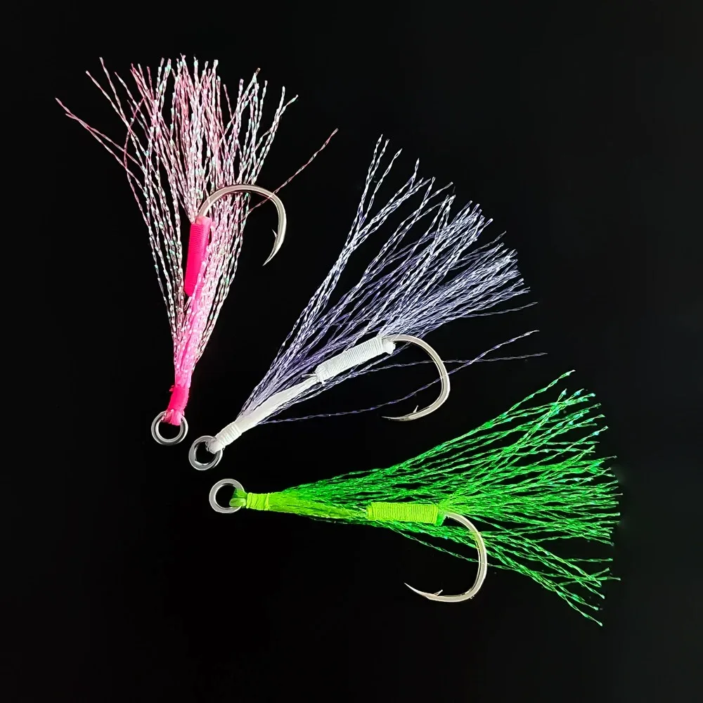5pairs 8#10#12#14#16#18#20# Lure Sea Fishing Steel Plate Hook Double Layer Reflective Thread Hidden Single Hook Long Line Hook