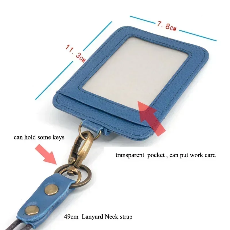 Retro etui na karty pracownika ze smyczą na szyję 49 cm Skóra bydlęca Oryginalne skórzane etui na karty Etui na personel Identyfikator autobusu Wizytówka