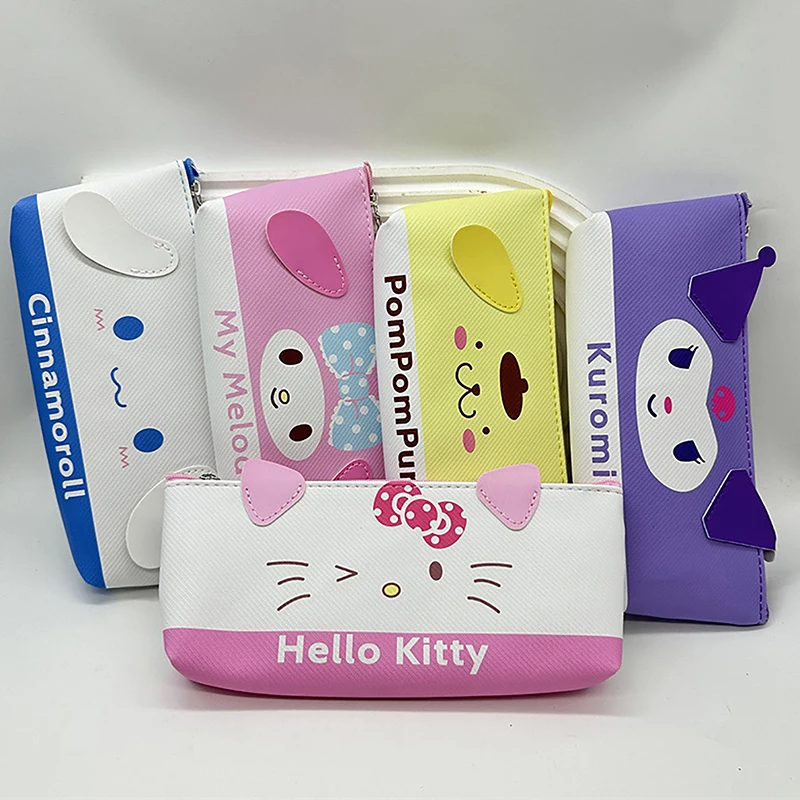 Sanrio Cartoon Pencil Case, Kuromi Kawaii, Hello Kitty Melody, Saco De Armazenamento De Maquiagem, Saco de Lápis Infantil, Papelaria Estudante Presentes