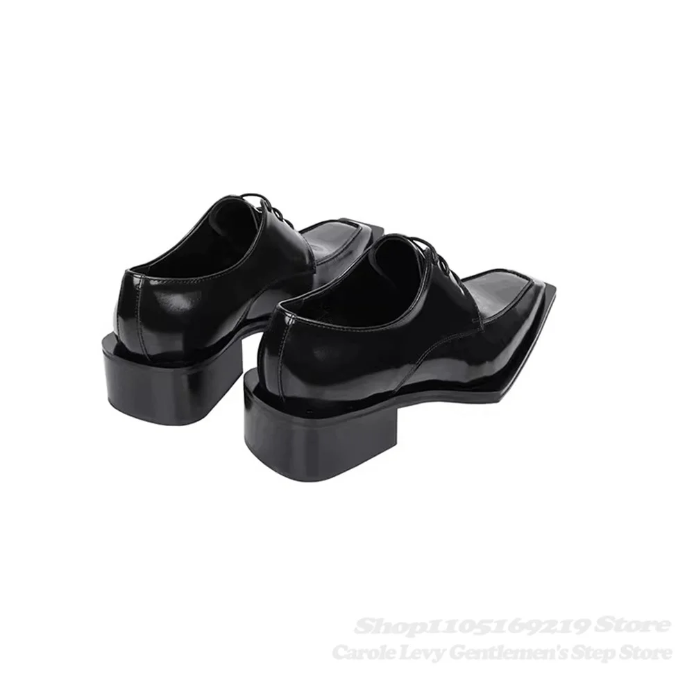 Black Patent Leather Men 4Cm Heel British Style Commuting Derby Shoes New Formal Business Trendy Luxury Handmade Oxford Shoes view 3