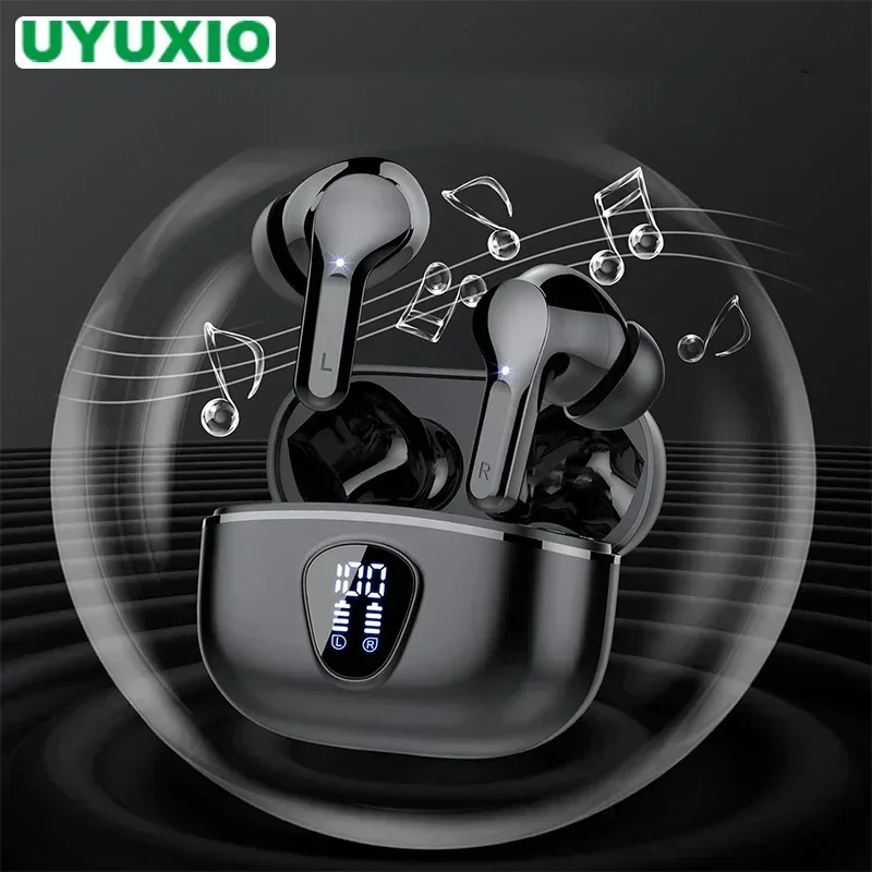 UYUXIO Wireless Earphone HiFi Stereo Earbuds with LED Display 48H Play Time ENC Noise Cancelling Ear Buds Waterproof Headphones