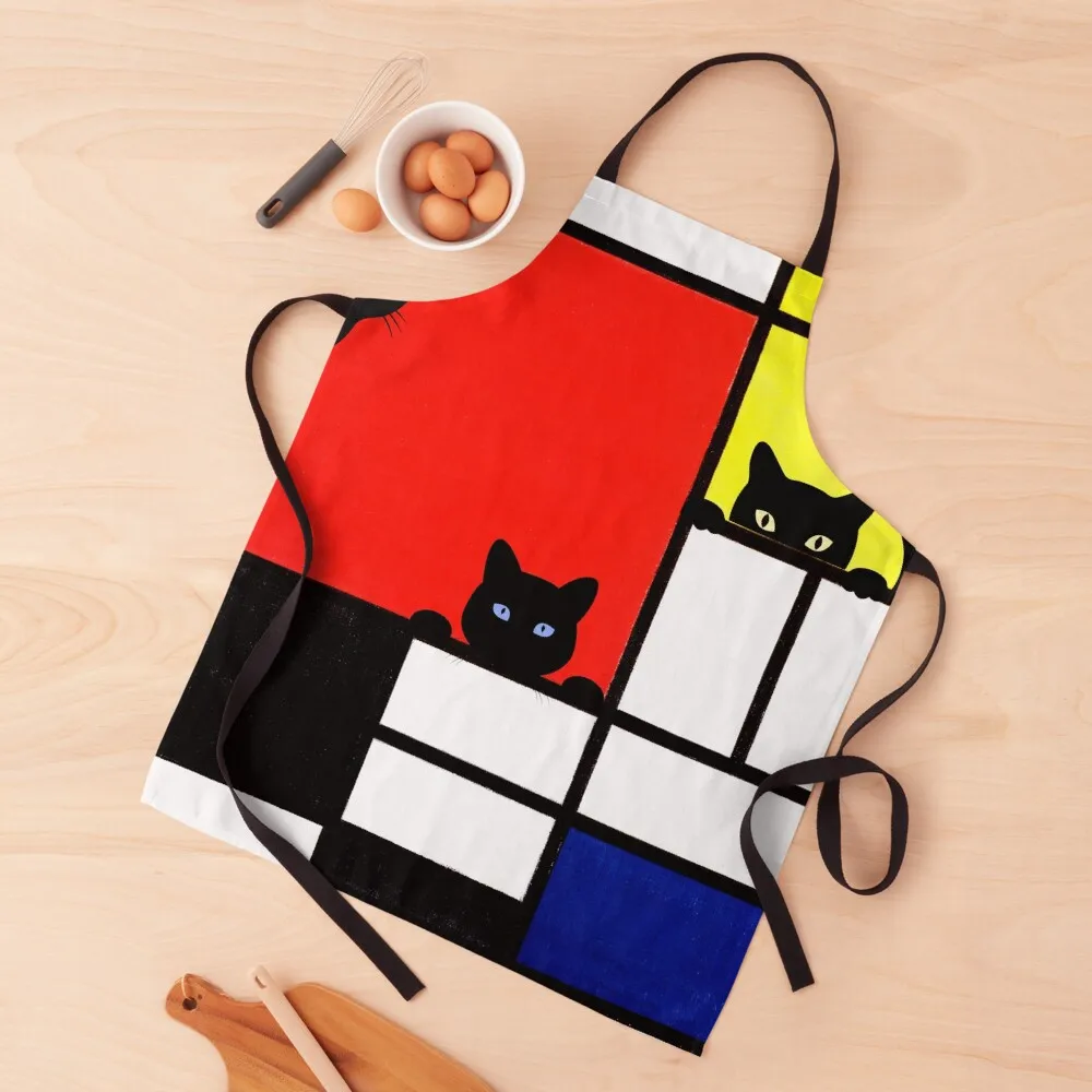 

Cute Mondrian Cats Composition with Red, Yellow, Blue, and Black Apron Kitchen accessories Restaurant Kitchen Equipment Apron