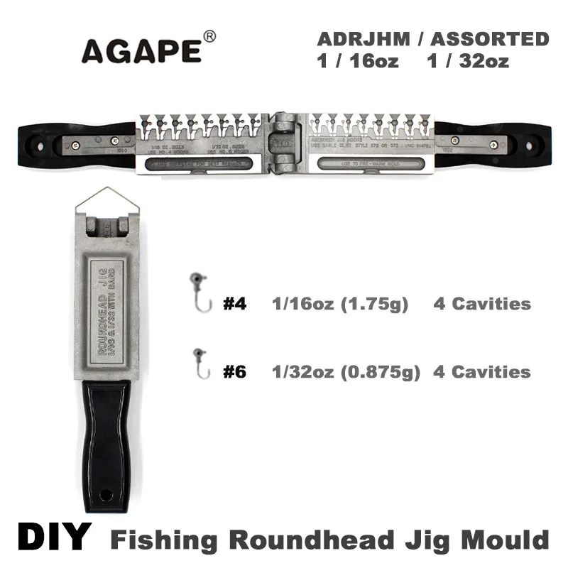 Agape DIY Fishing Roundhead Jig Mould ADRJHM/ASSORTED COMBO 1/32oz, 1/16oz, 8 Cavities