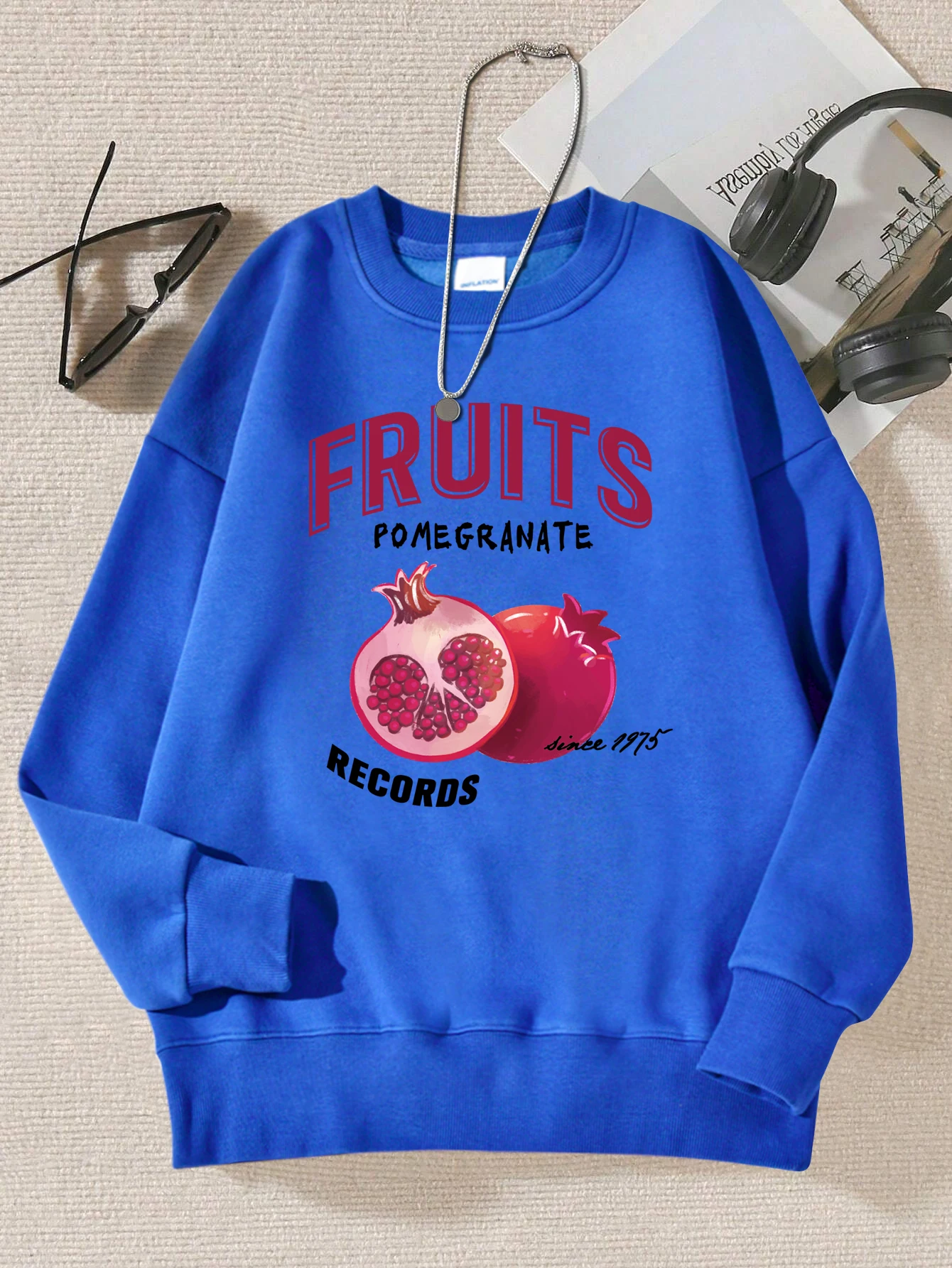 Fresh Pomegranate Fruits Print Female Pullovers All-Match Hip Hop Sweatshirt Fleece Loose Woman Clothes Autumn Oversized Y2K Top