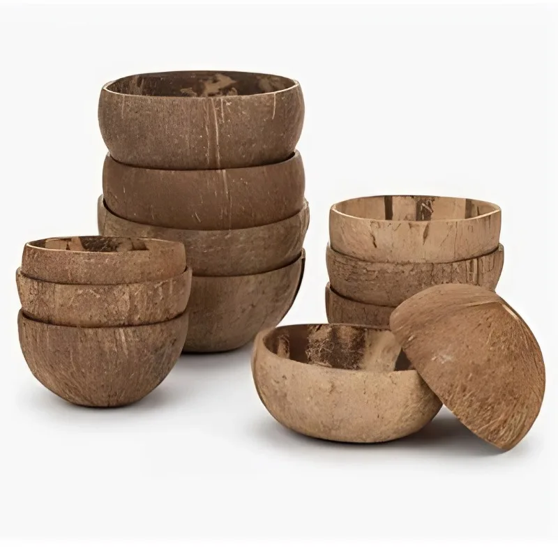 Handmade Tableware 12-15cm Natural Coconut Bowl Wood Spoon Fruit Salad Ramen Rice Dessert Serving Bowl