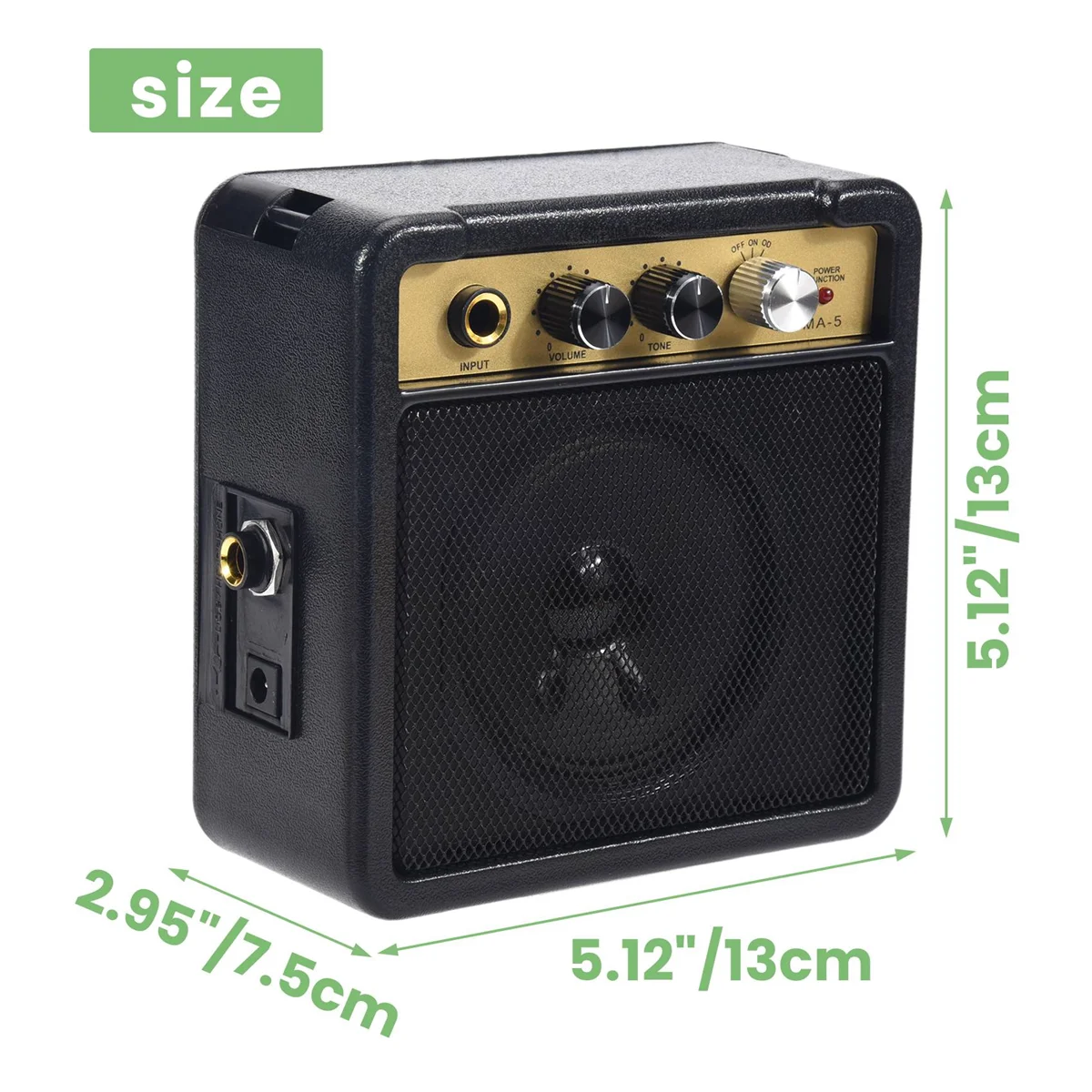 Mini amplificador de guitarra, altavoz de 5W con entrada de 6,35mm, salida de auriculares de 1/4 pulgadas, compatible con ajuste de tono de volumen