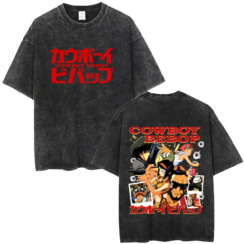 Gewaschenes Vintage Anime Cowboy Bebop Spike Spiegel See You Space Cowboy T-Shirt für Männer und Frauen, Manga-Mode-Marken-T-Shirts, Streetwear – Detail 4