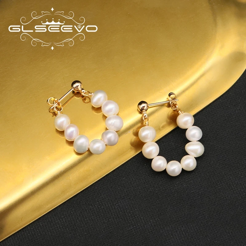 GLSEEVO Natural Pearl 2022 New Korean Style Pearl Earrings For Women Geometric Stud Earring Girl Party Luxury Jewelry