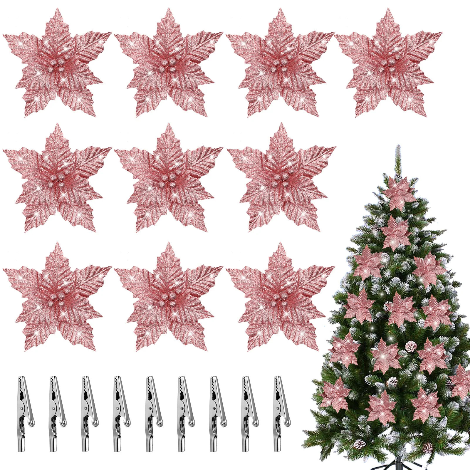 

Glitter Christmas Centerpieces Artificial Flowers for Decoration Romantic Xmas Ornaments