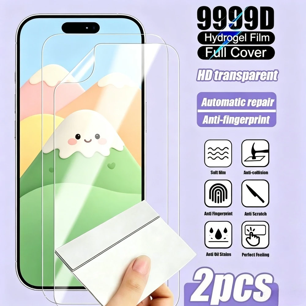 

2Pcs Hydrogel Film Ultra Clear for iPhone 17 16 15 14 Pro Max Air 17e 16e 13 12 11 Pro 15 14 Plus Anti-Scratch Screen Protector