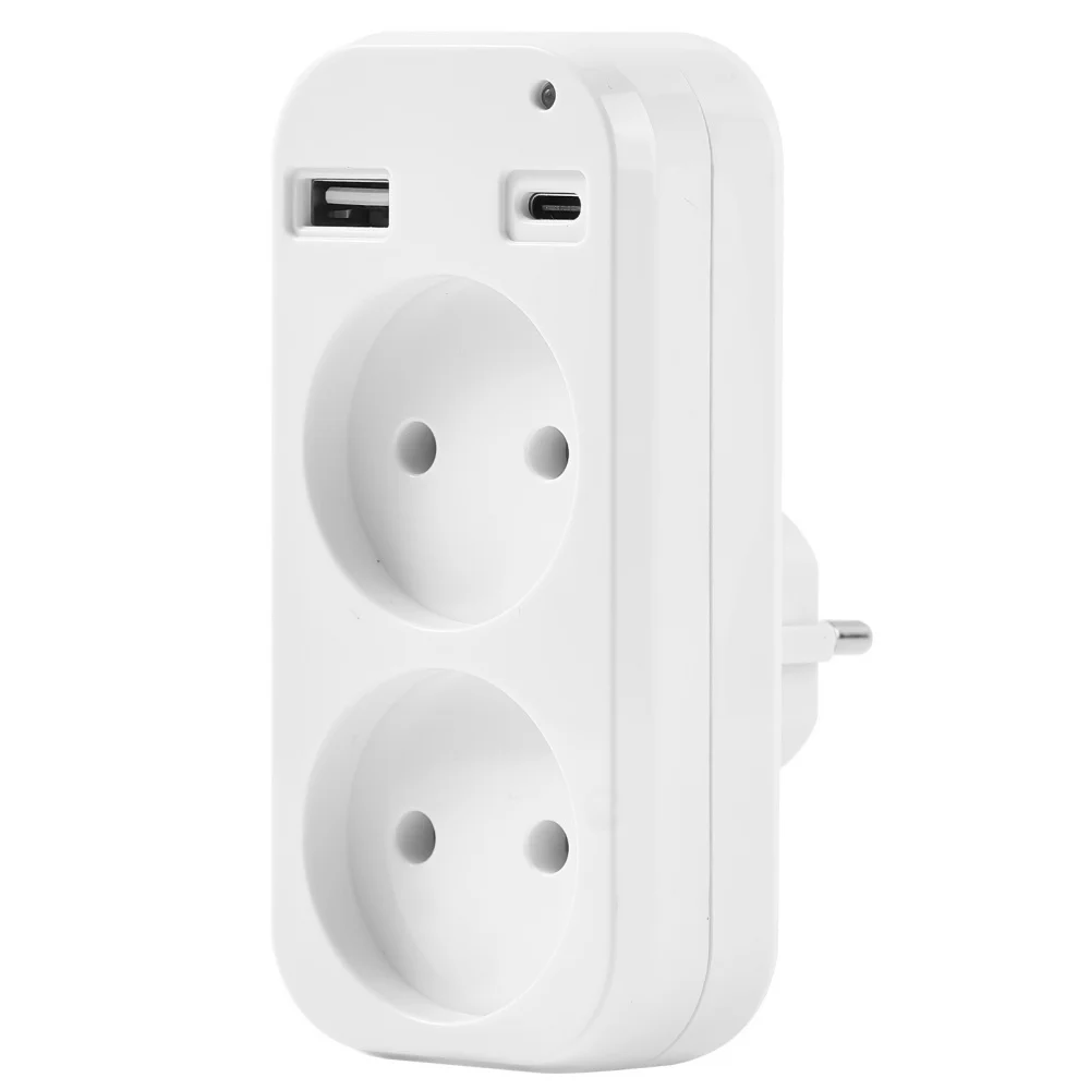 Power Strip Wall Outlet USB EU Plug Adapter Double Socket for Phone Charge Double USB Ports Home Office Surge Protector Adapter