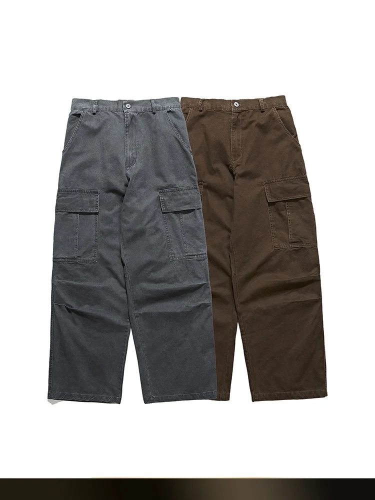 

NTED Vintage Waed Men's Straight Leg Work Trousers Autumn Casual Pants Long Dra Floor-Length Multi-ket Leisure Brand