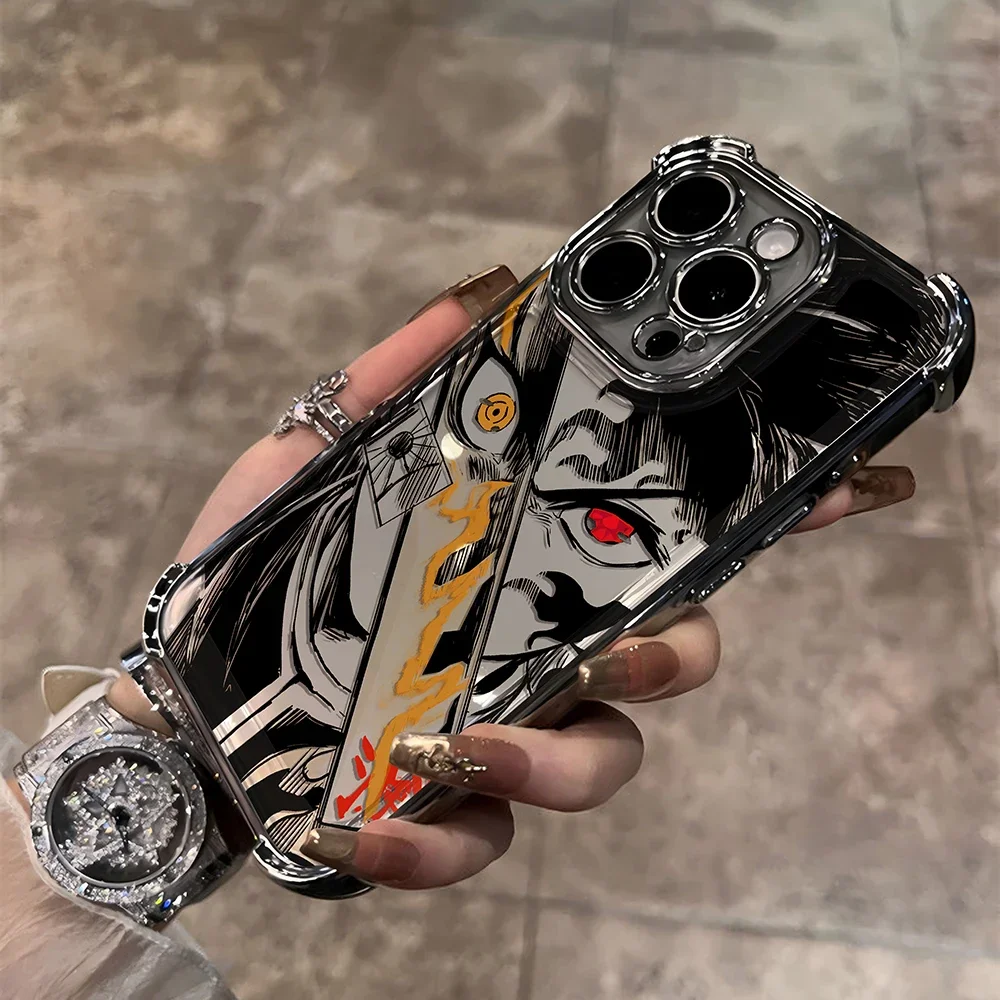 Hot Anime Demons Slayers Plating Case For iPhone 16 15 14 13 12 11 Pro Max X XR XSMax 7 8 Plus Shockproof Anti-Fall Armor Cover