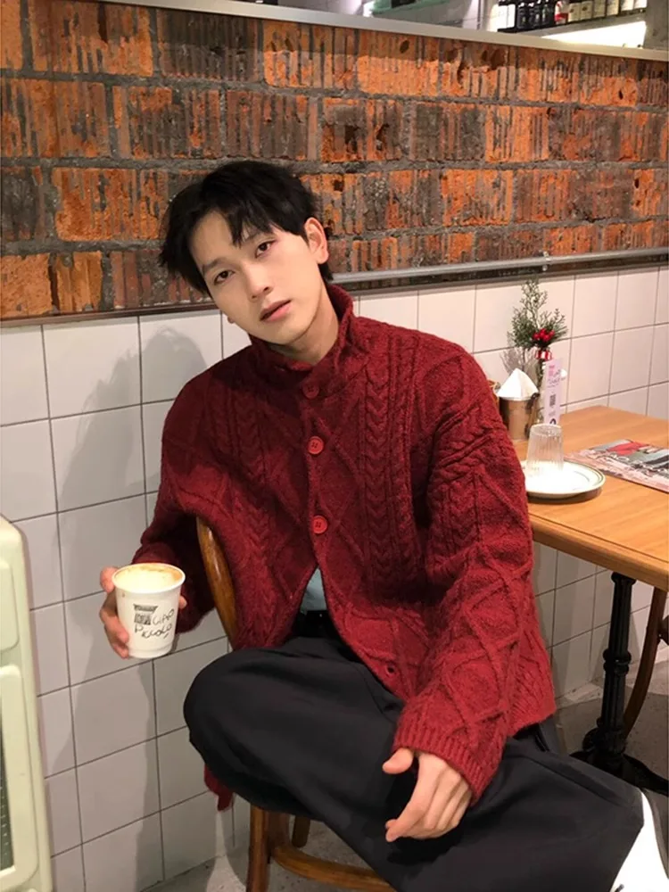 

Мужской красный свитер American Sle Cisas: осенне-зимний, вязаный, повседневный, свободного кроя, для пар, с длинными рукавами