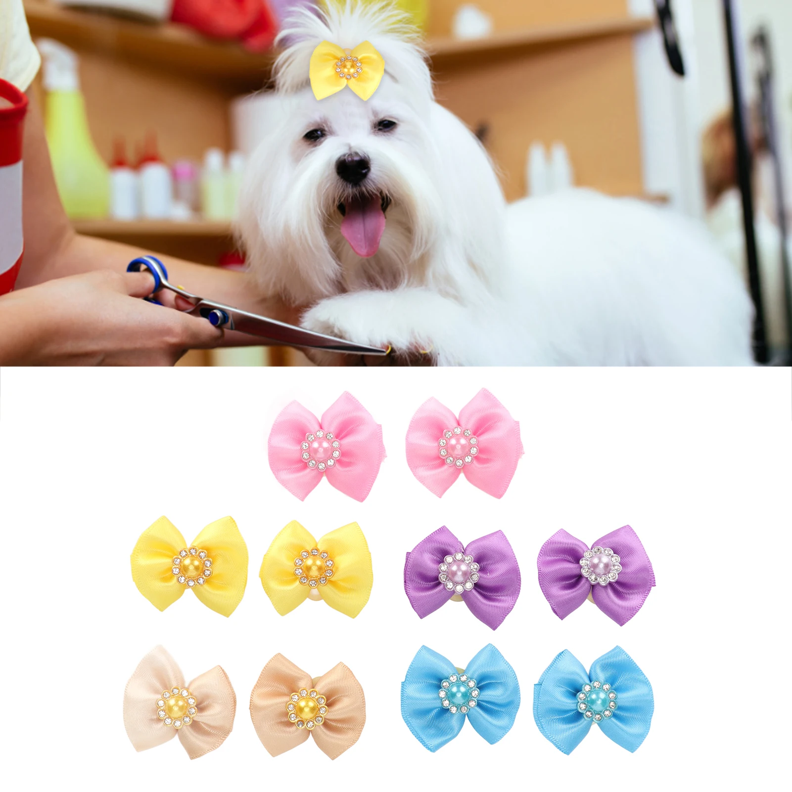 20pcs Pet Hair Bows Cute Mixed Colors Small Dog Topknots With Rubber Band For Puppy Cats Rabbits