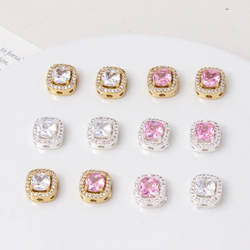 10pcs/ Set Fashion micro inlaid zircon square porous separated beads loose beads DIY pearl bracelet necklace accessories