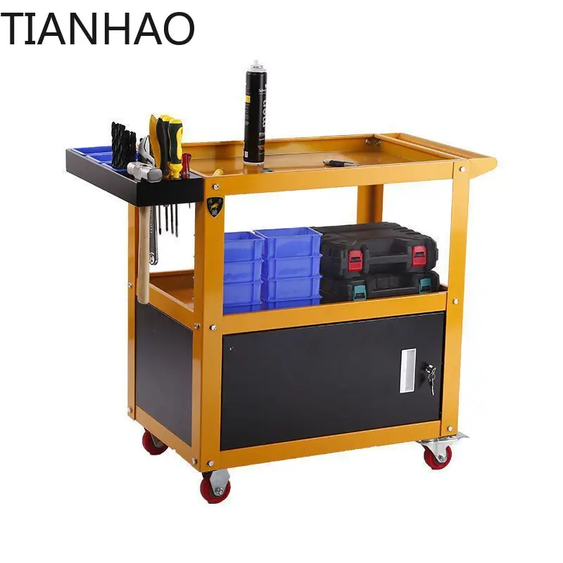 Heavy Duty Three Tier Automotive Repair Tool Cart Multi Functional Mobile Parts Storage Cabinet