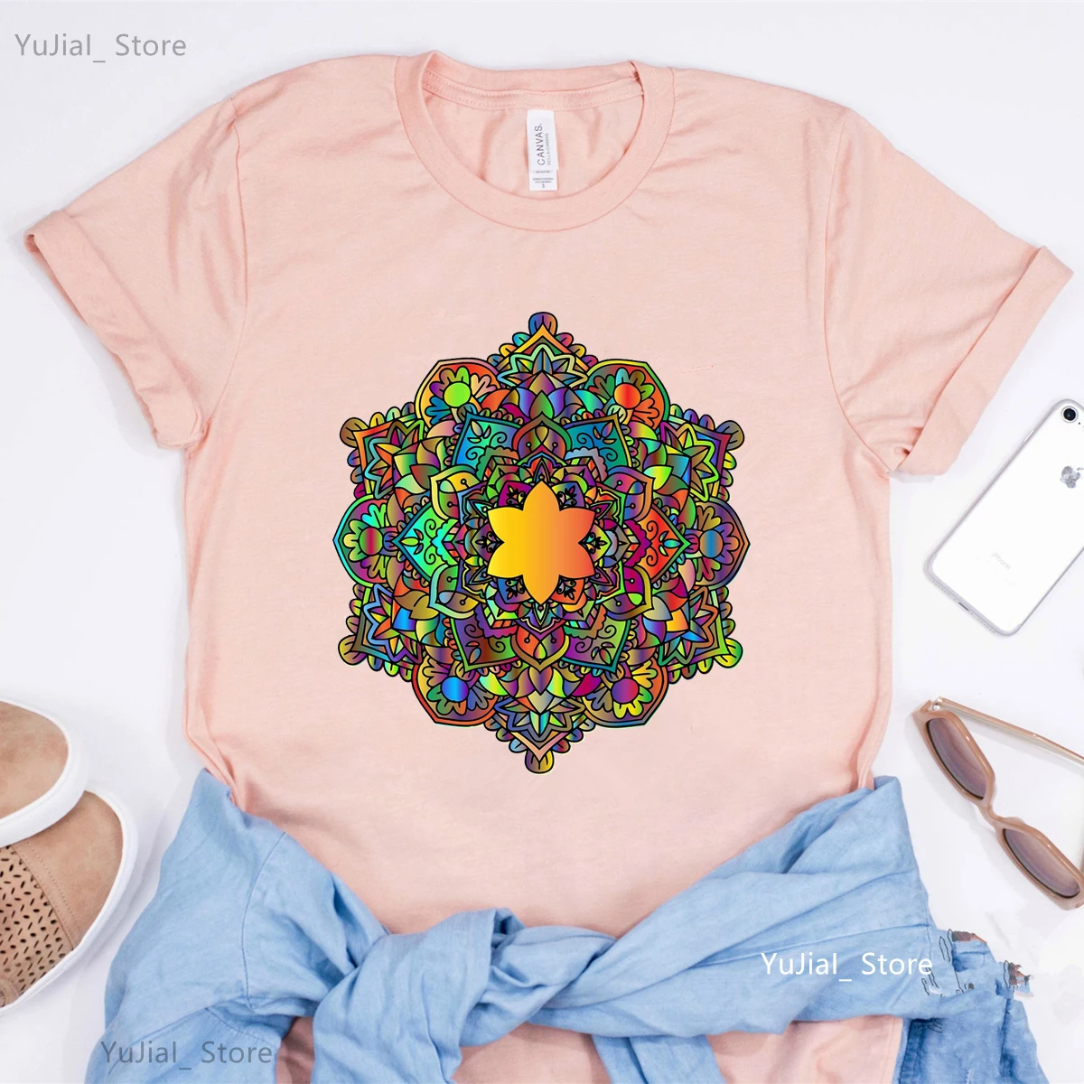 Camiseta rosa con estampado de flores de meditación de Mandala para niñas, camiseta de mariposa Social, camiseta Harajuku para mujer, camisetas de verano